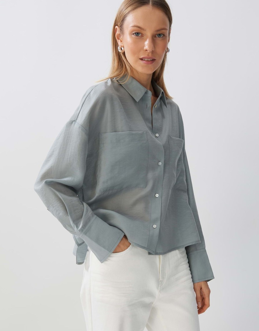 someday Glinsterende Overhemdblouse Zaliza Loose In Tencel Mix | Blouses