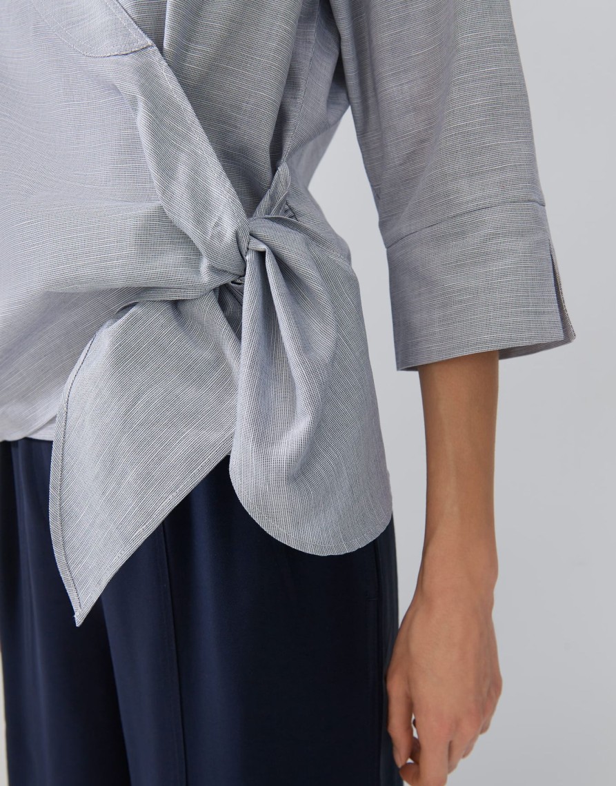 someday Zayali Chambray Normale Wikkelblouse In Bci Katoen | Blouses