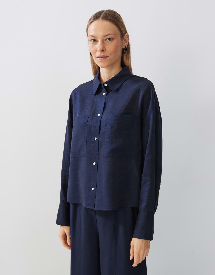 someday Glinsterende Overhemdblouse Zaliza Loose In Tencel Mix | Blouses