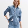 opus Fasera Ocean Regelmatige Denim Blouse Van Bci Katoen | Blouses