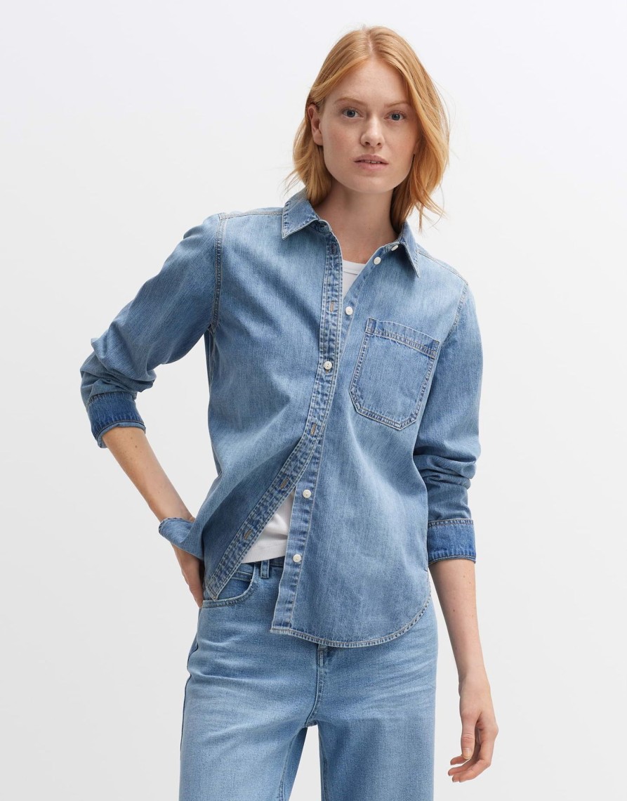 opus Fasera Ocean Regelmatige Denim Blouse Van Bci Katoen | Blouses