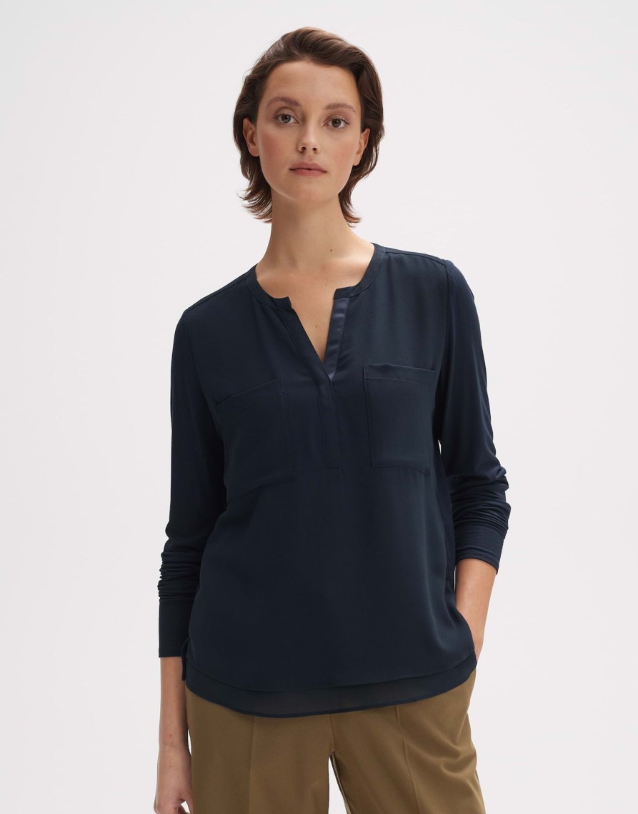 opus Forano Regular Overhemdblouse Van Materiaalmix | Blouses