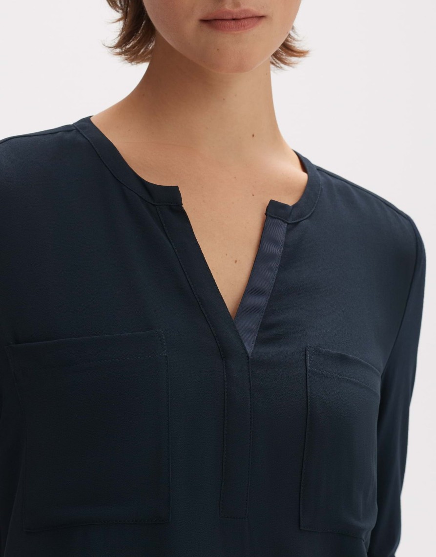 opus Forano Regular Overhemdblouse Van Materiaalmix | Blouses