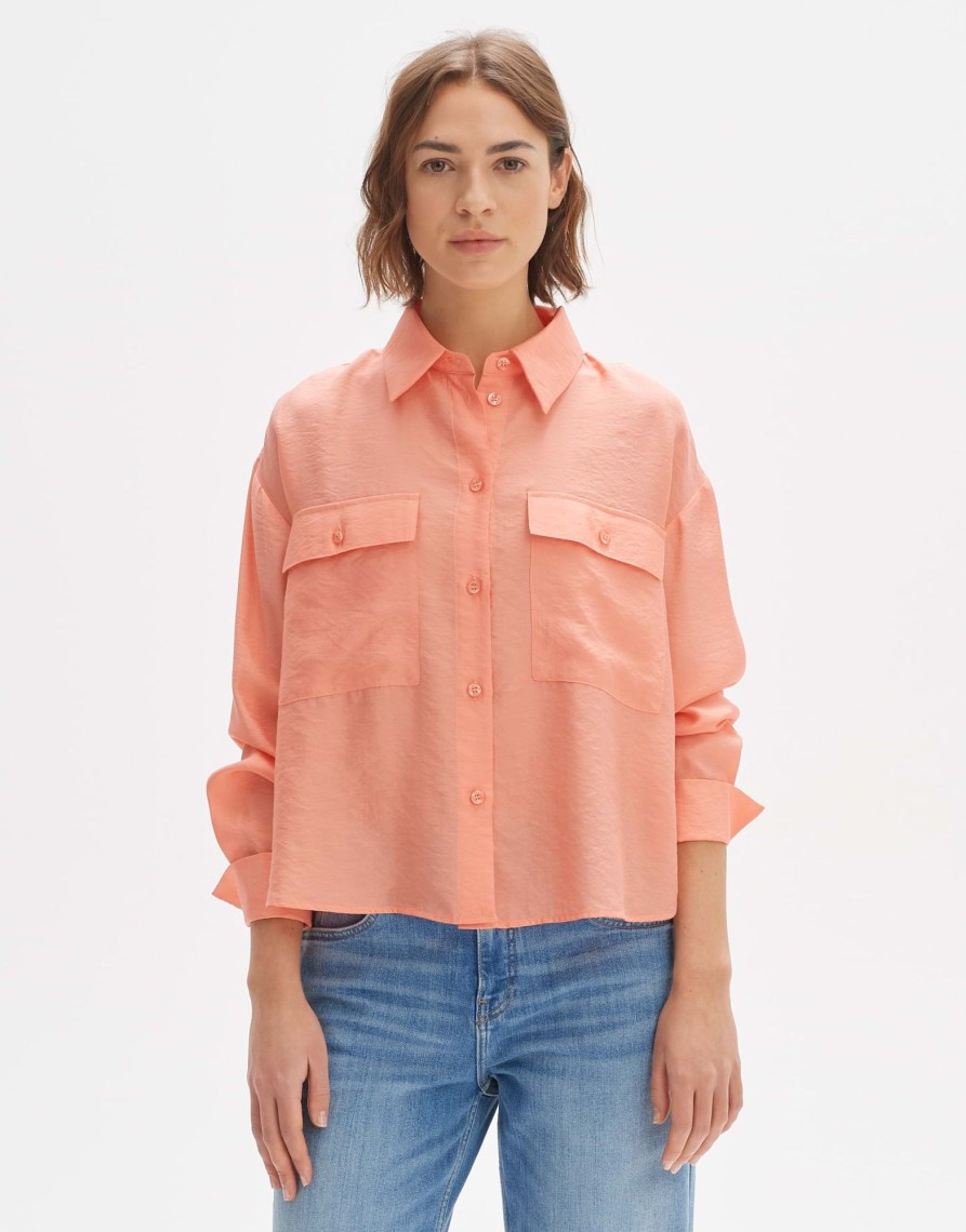 opus Fastelle Losse Overhemdblouse In Satijnlook | Blouses