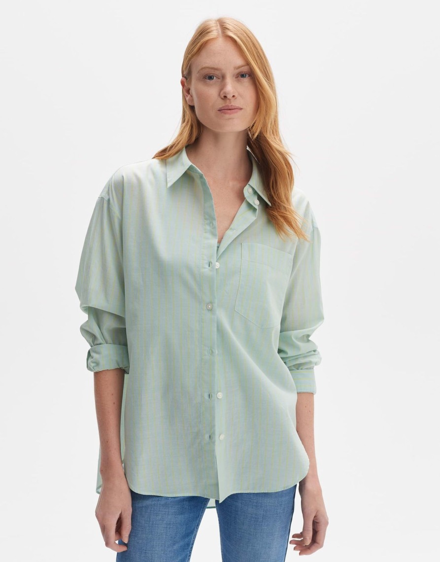 opus Firali Oversized Gestreepte Blouse Van Duurzaam Katoen | Blouses