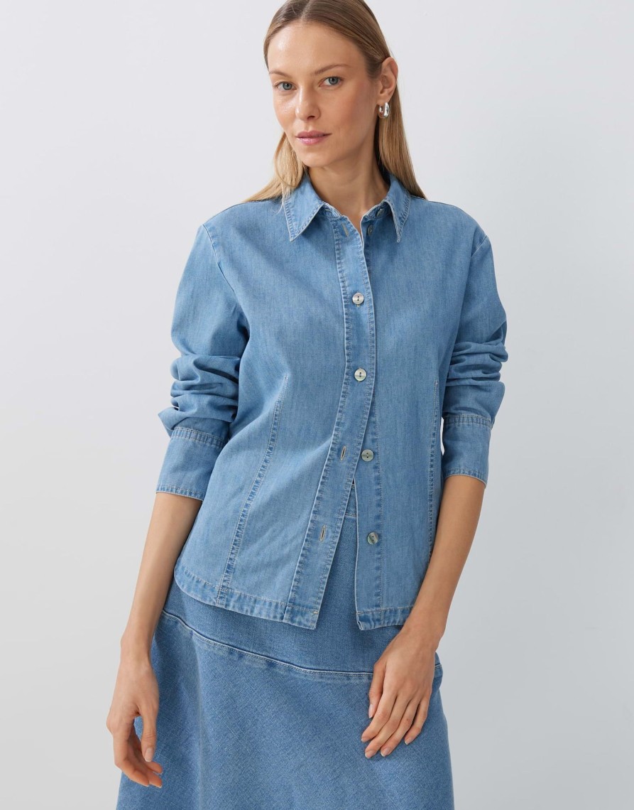 someday Zulea Regelmatige Denim Blouse Van Duurzaam Katoen | Blouses