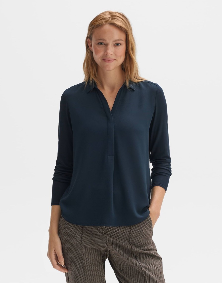 opus Frera Regular Overhemdblouse Van Een Materialenmix | Blouses