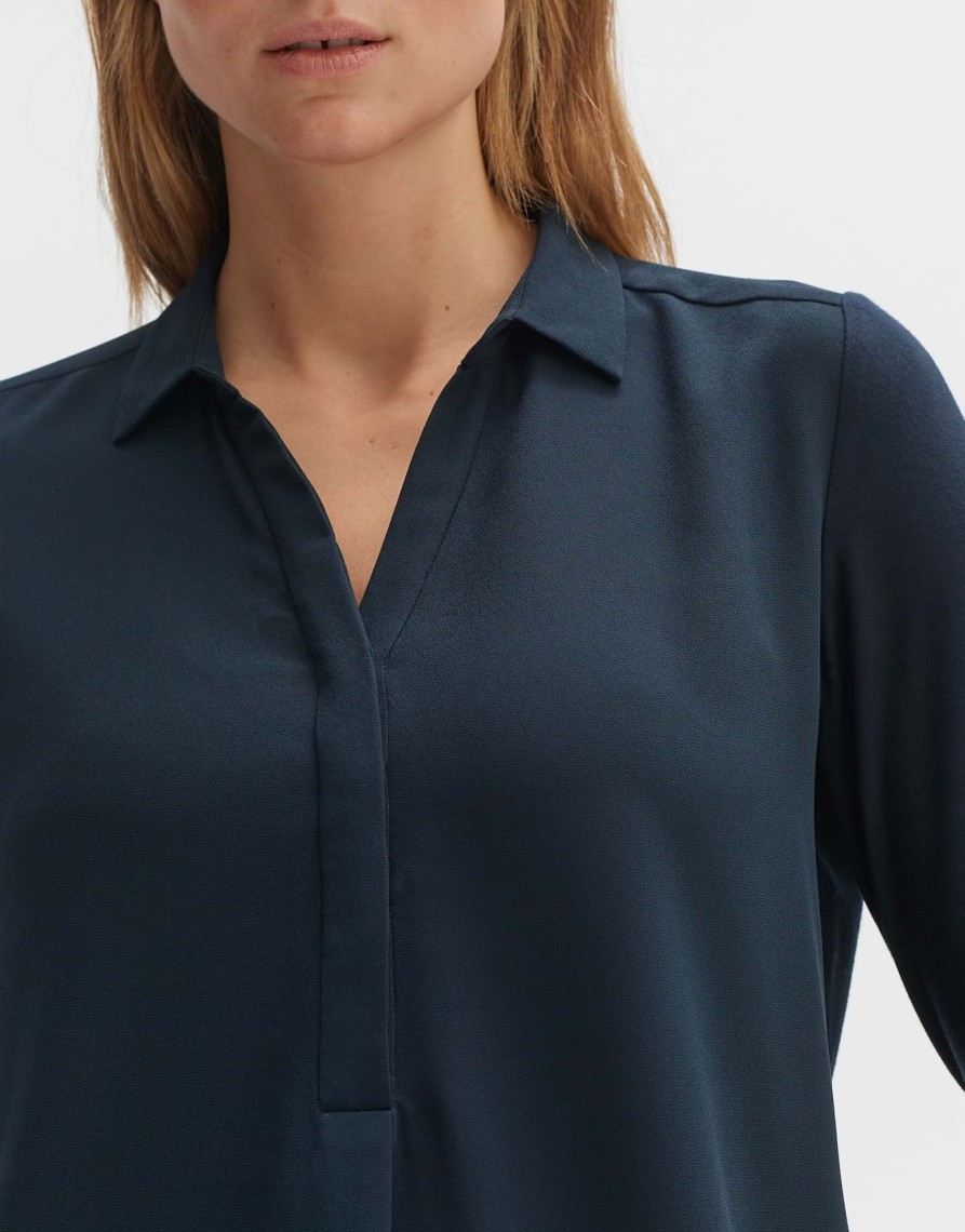 opus Frera Regular Overhemdblouse Van Een Materialenmix | Blouses